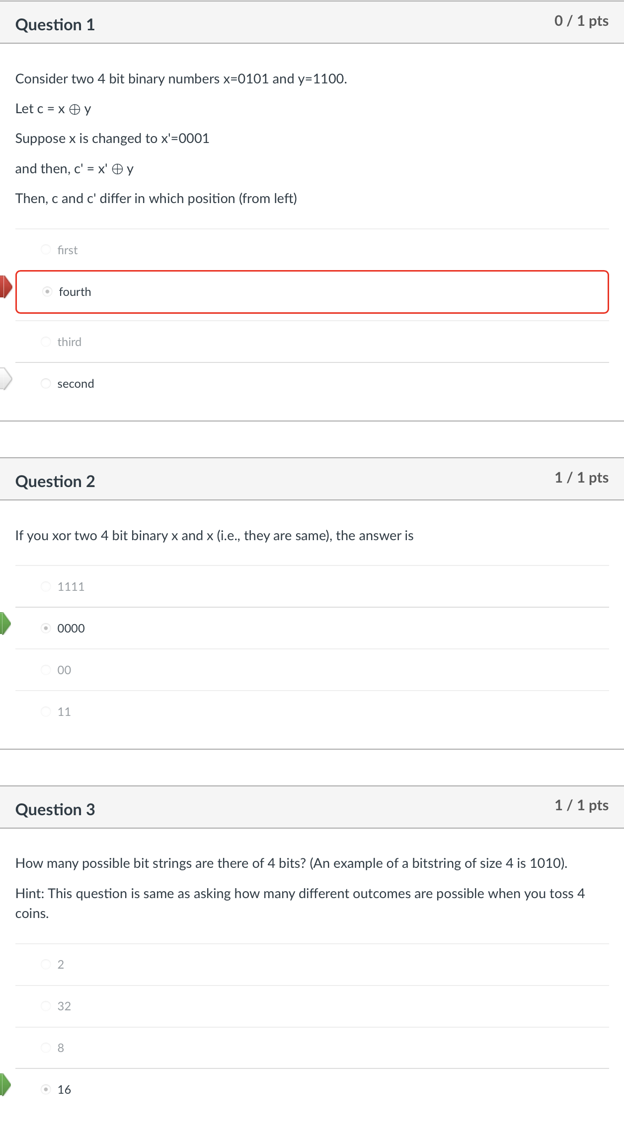 Question 1 Consider two 4 bit binary numbers x =