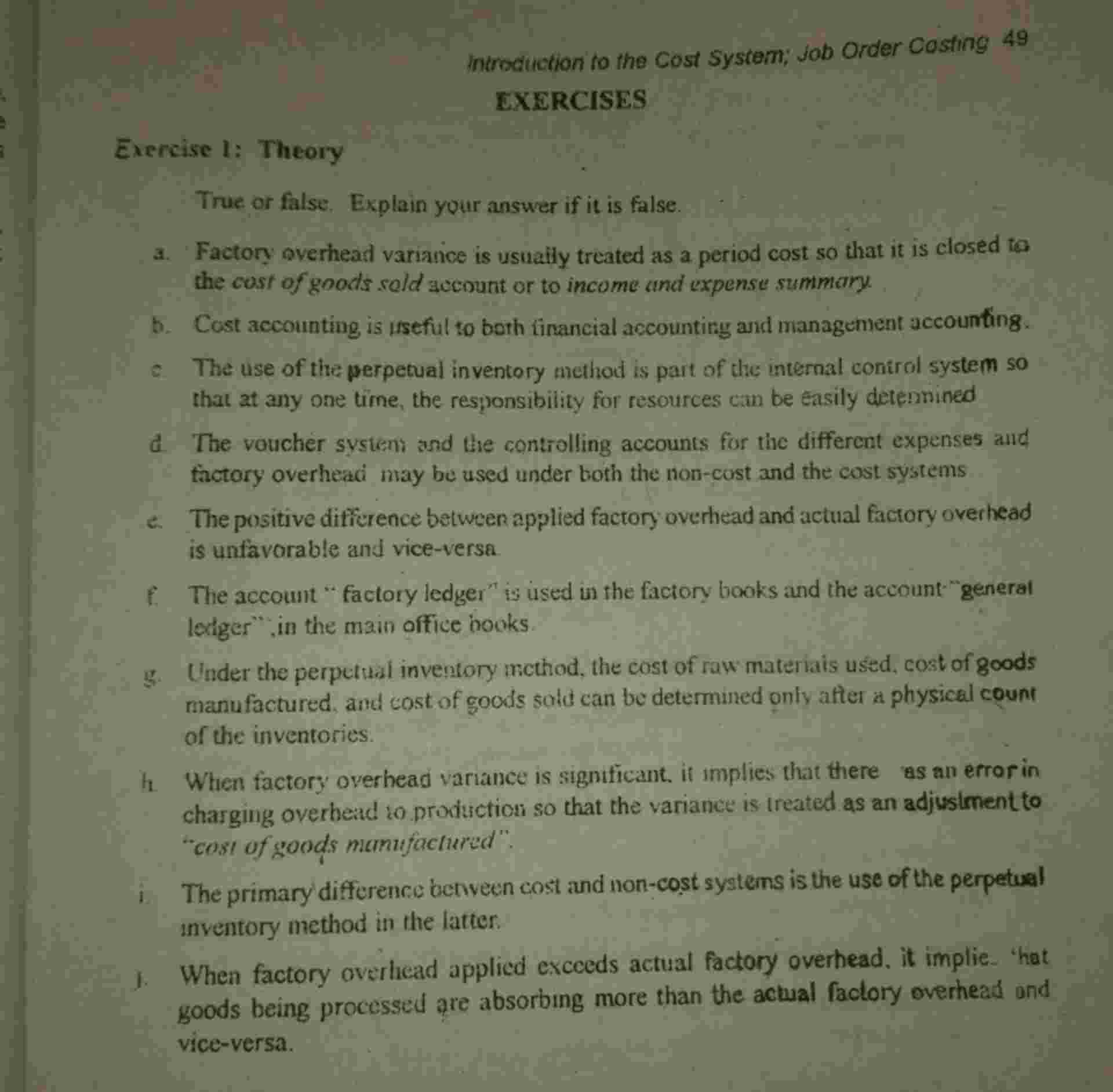 Introduction to the Cost System; job Order