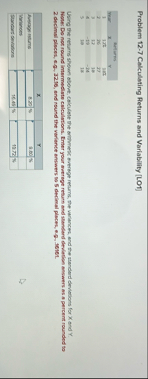 Problem 1 2 - 7 Calculating Returns and