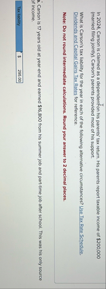 In 2 0 2 4 , Carson is claimed as a dependenton
