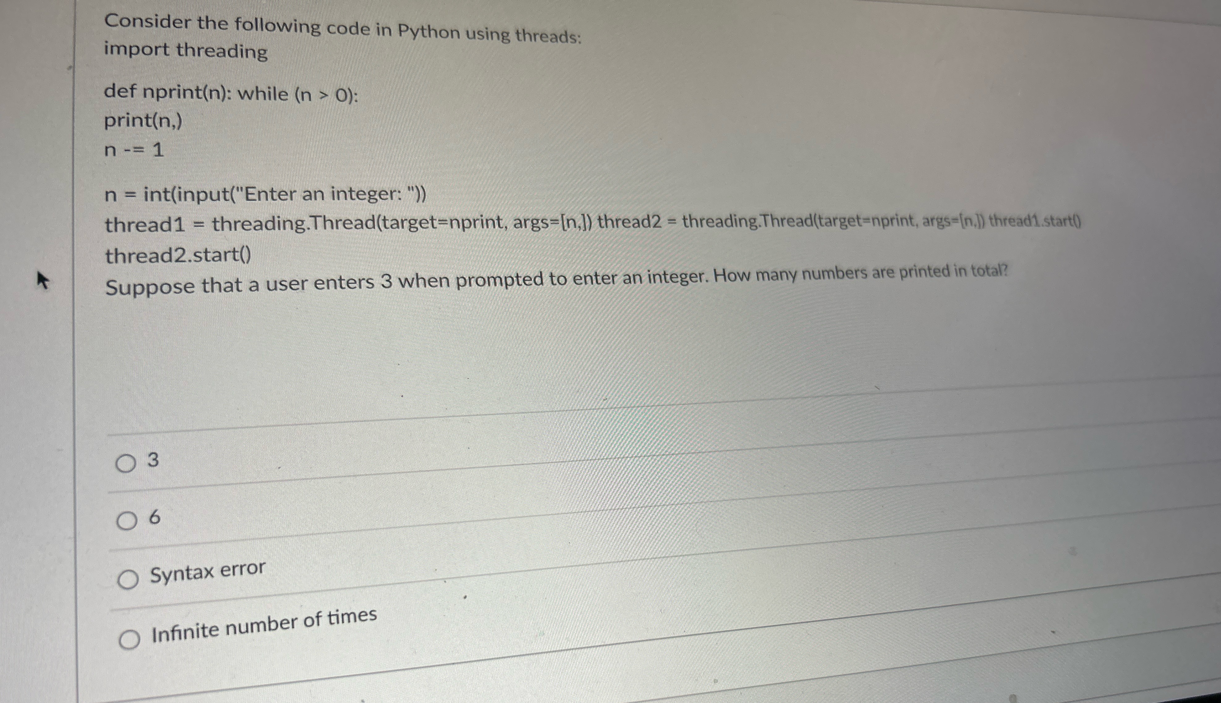 Consider the following code in Python using