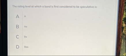 The rating level at which a bond is first