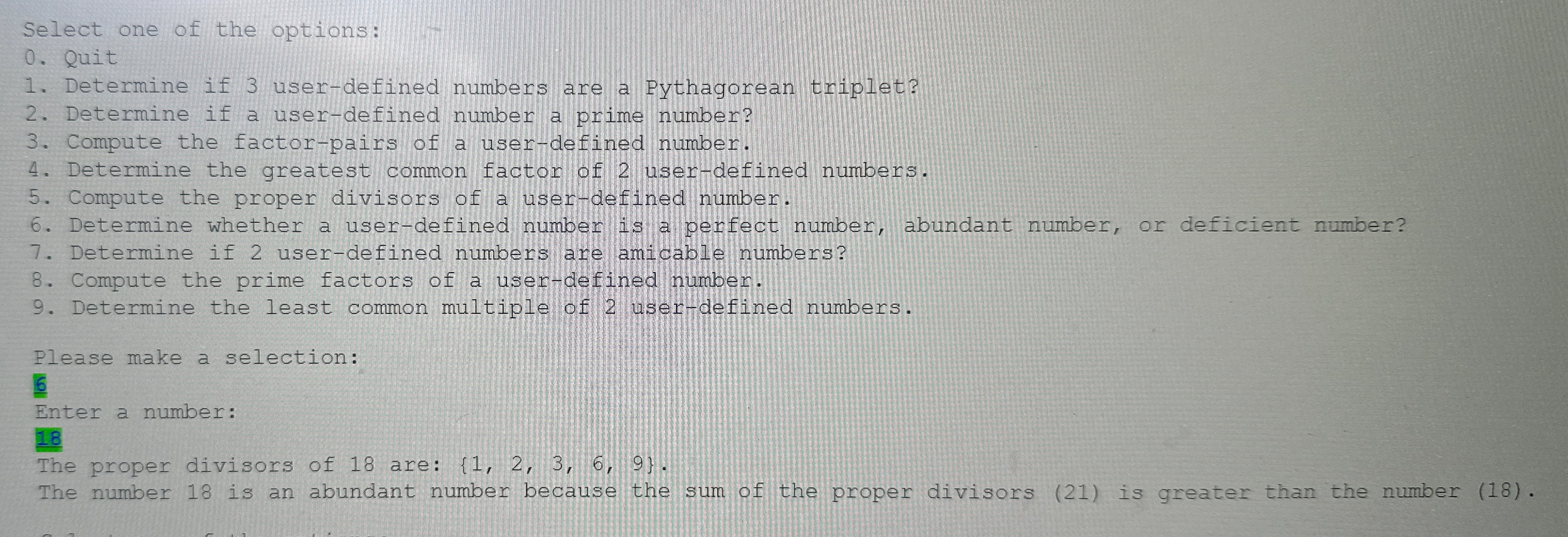 PLEASE Only Write code for selection 6 ! ! ! !