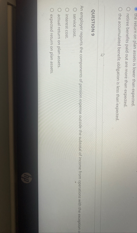 the return on plan assets is lower than expected.