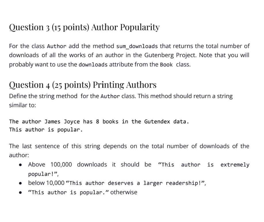 Question 3 :Author Popularity For the class