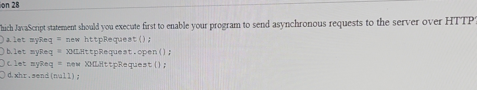 ion 2 8 hich JaraScript statement should you