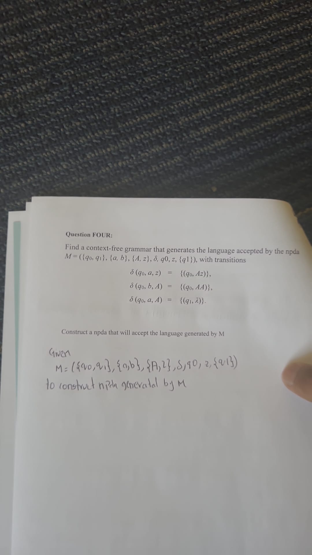 Question FOUR: Find a context - free grammar that