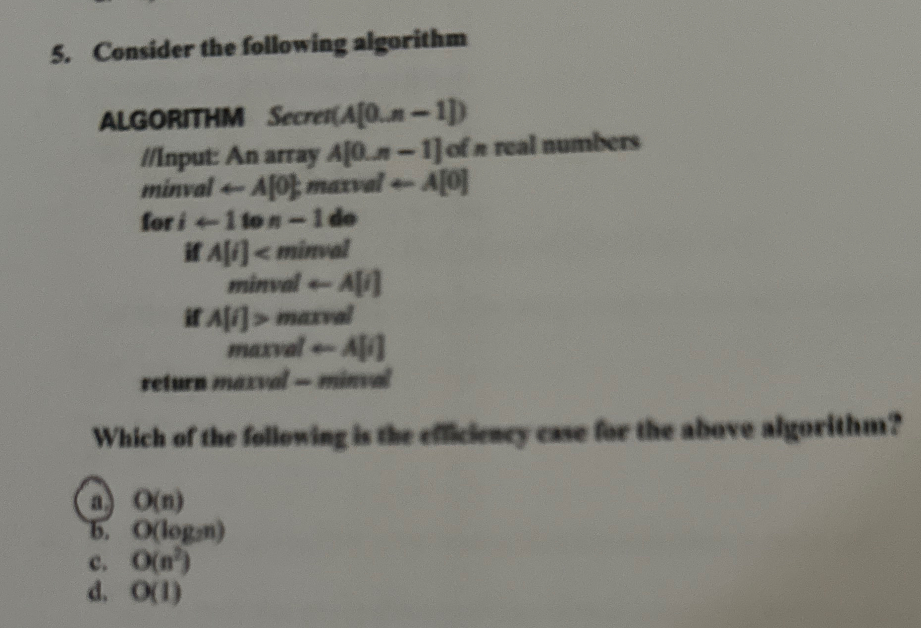 Consider the following algorithmWhich of the