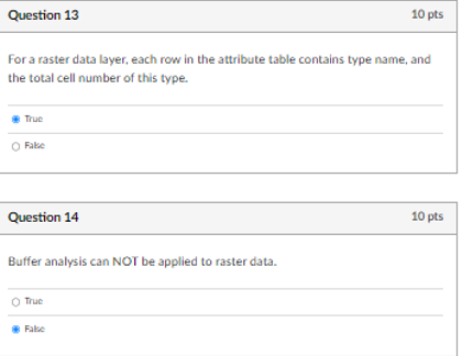Question 1 3 For a raster data layer, each row in