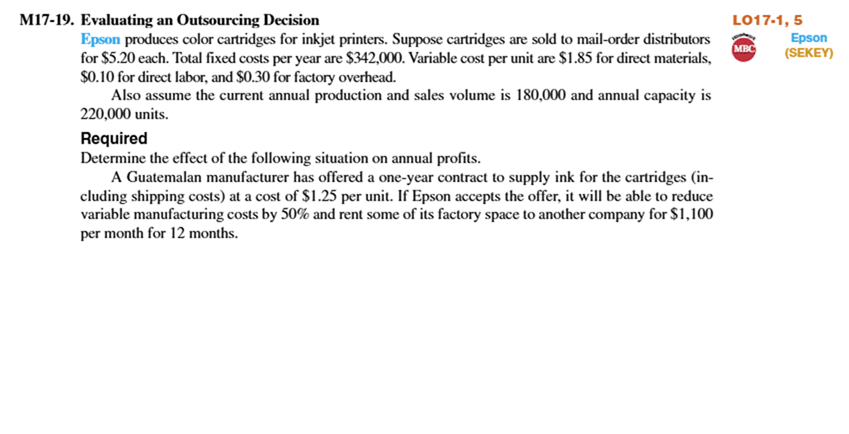 M 1 7 - 1 9 . Evaluating an Outsourcing Decision
