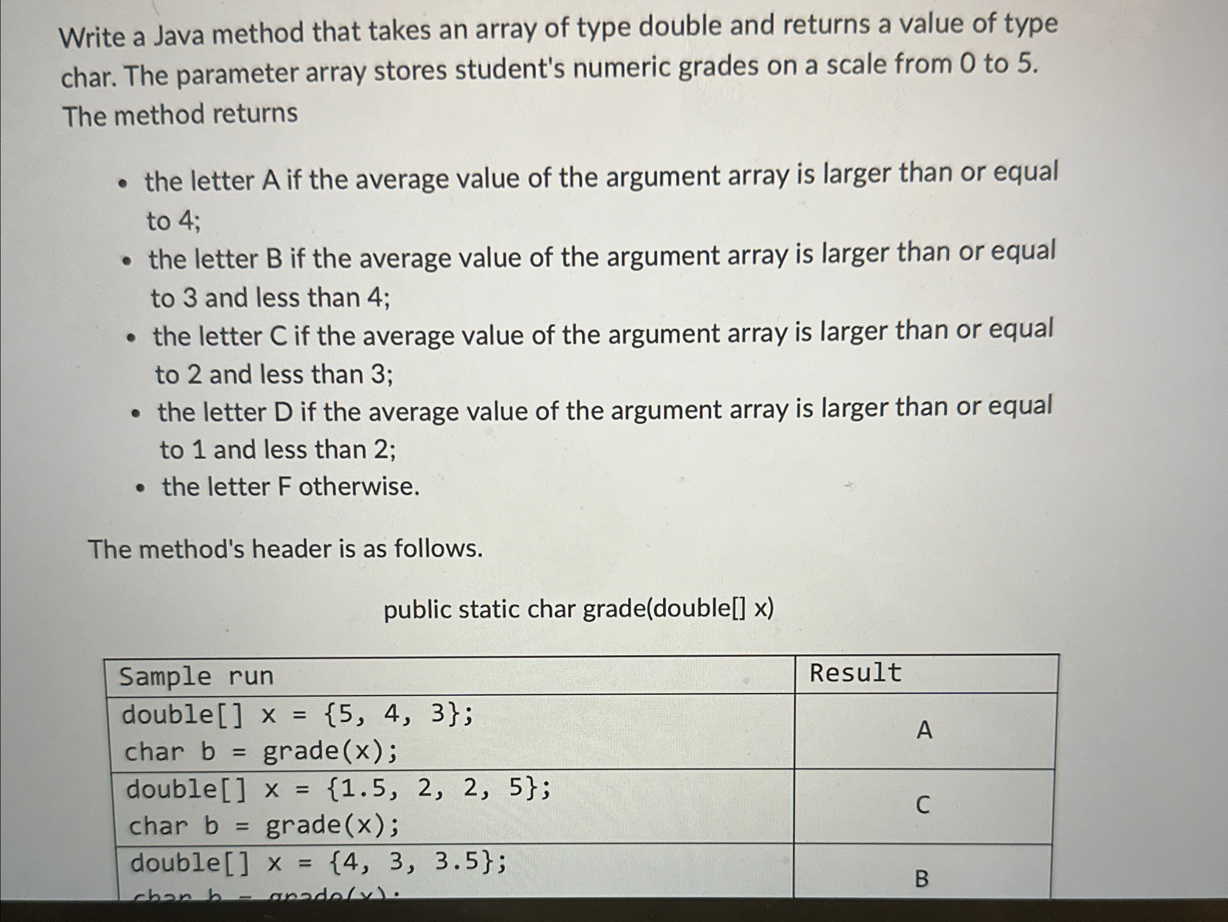 Write a Java method that takes an array of type