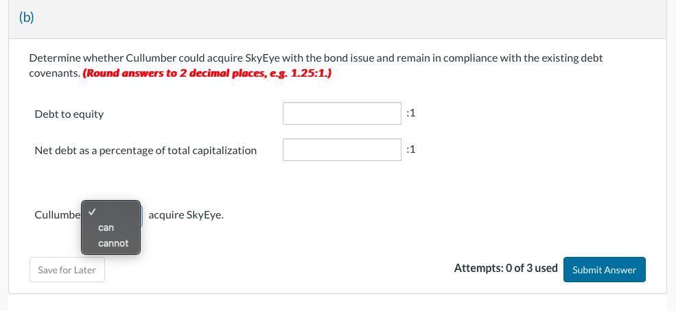 ( b ) Determine whether Cullumber could acquire