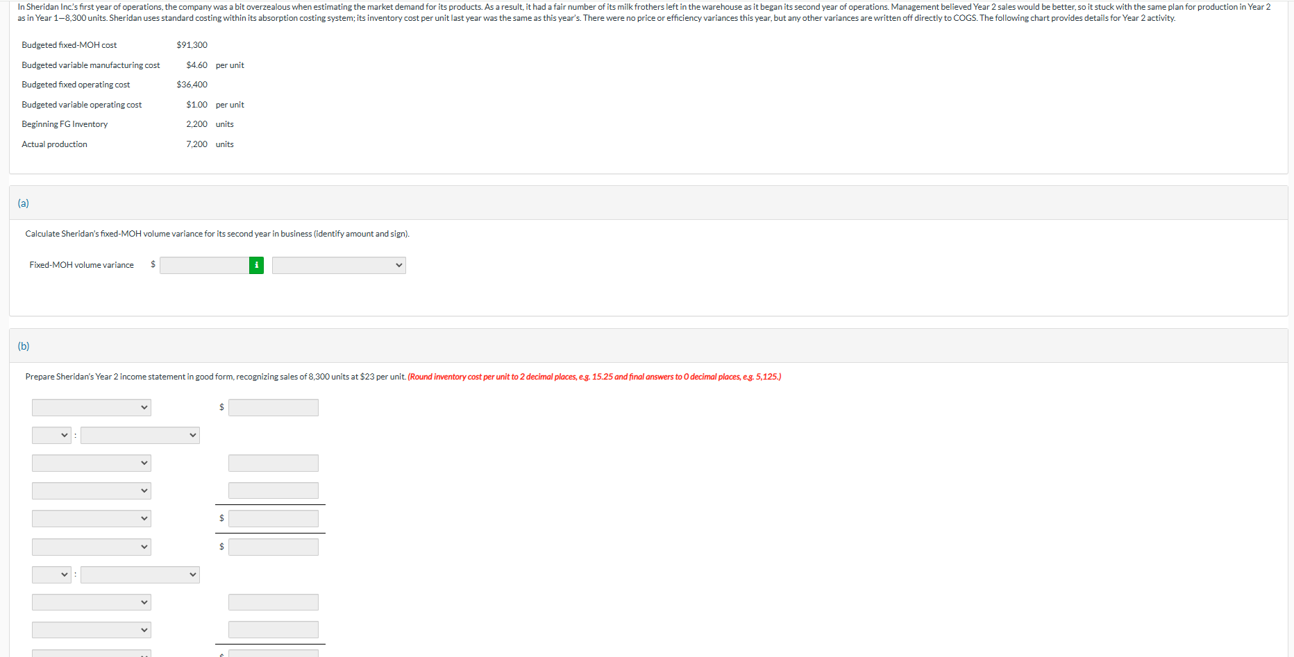( a ) Calculate Sheridan's fixed - MOH volume
