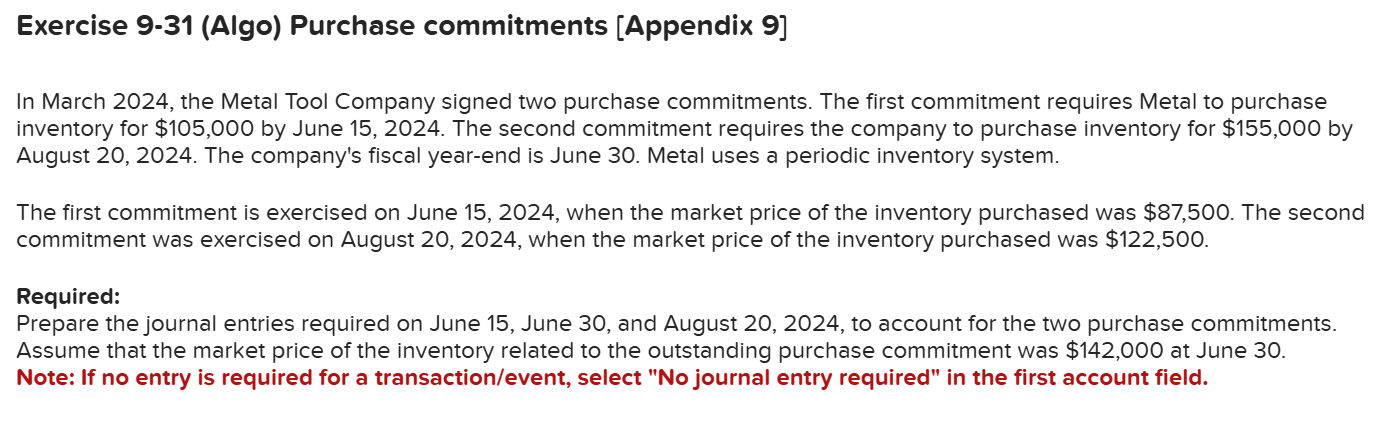 Exercise 9 - 3 1 ( Algo ) Purchase commitments [