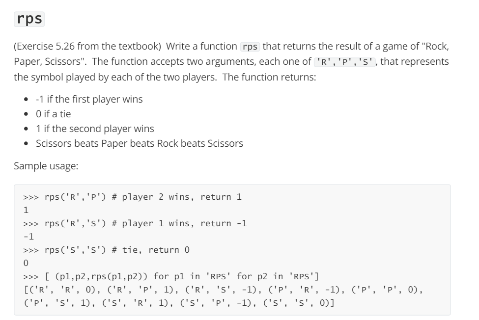 rps ( Exercise 5 . 2 6 from the textbook ) Write