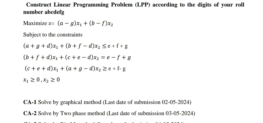 Construct Linear Programming Problem ( LPP )