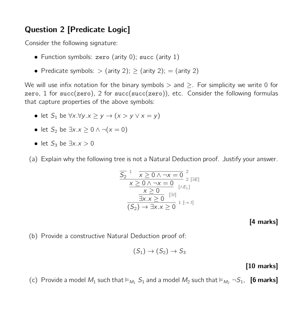 Question 2 [ Predicate Logic ] Consider the