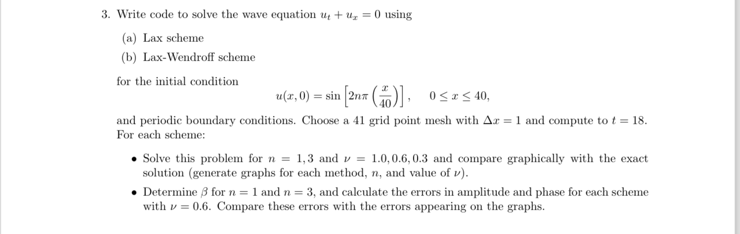 Write code to solve the wave equation u t + u x =