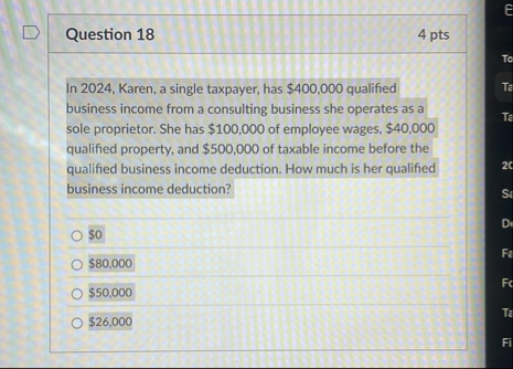 Question 1 8 4 pts In 2 0 2 4 , Karen, a single