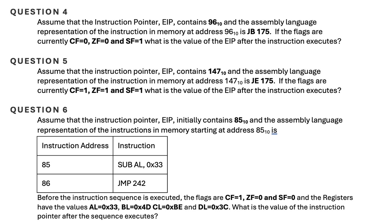 QUESTION 4 Assume that the Instruction Pointer,