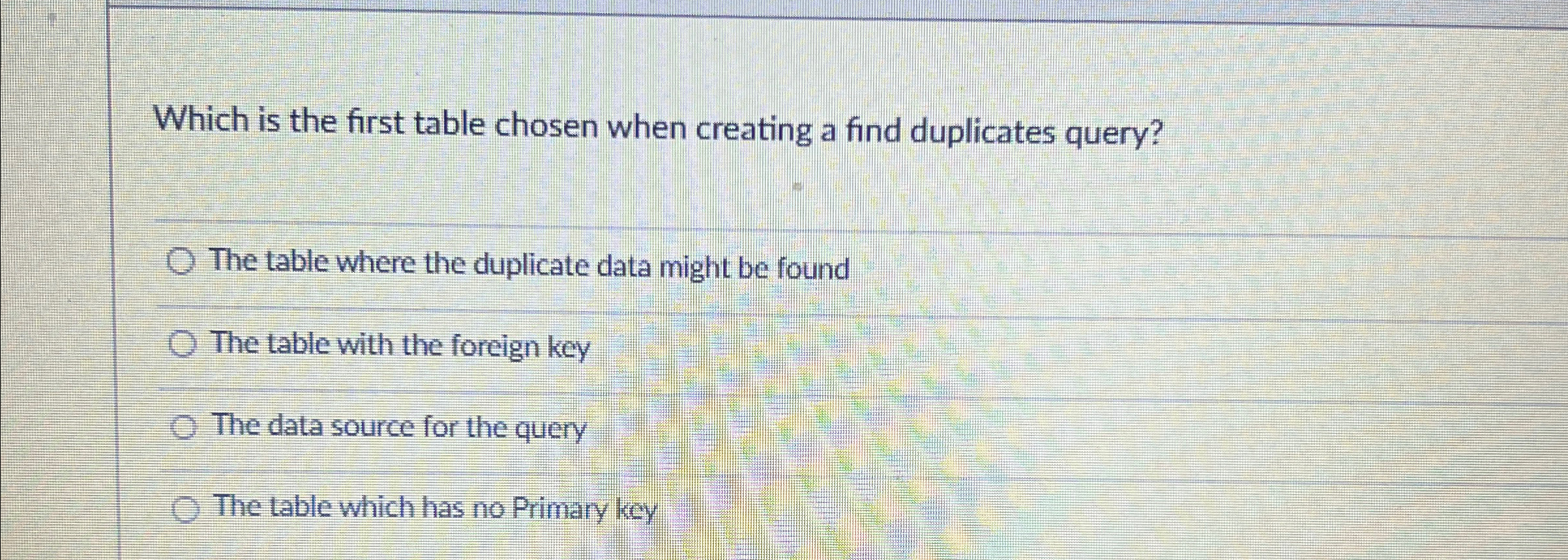 Which is the first table chosen when creating a