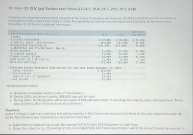Problem 2 1 - 1 3 ( Algo ) Various cash flows [