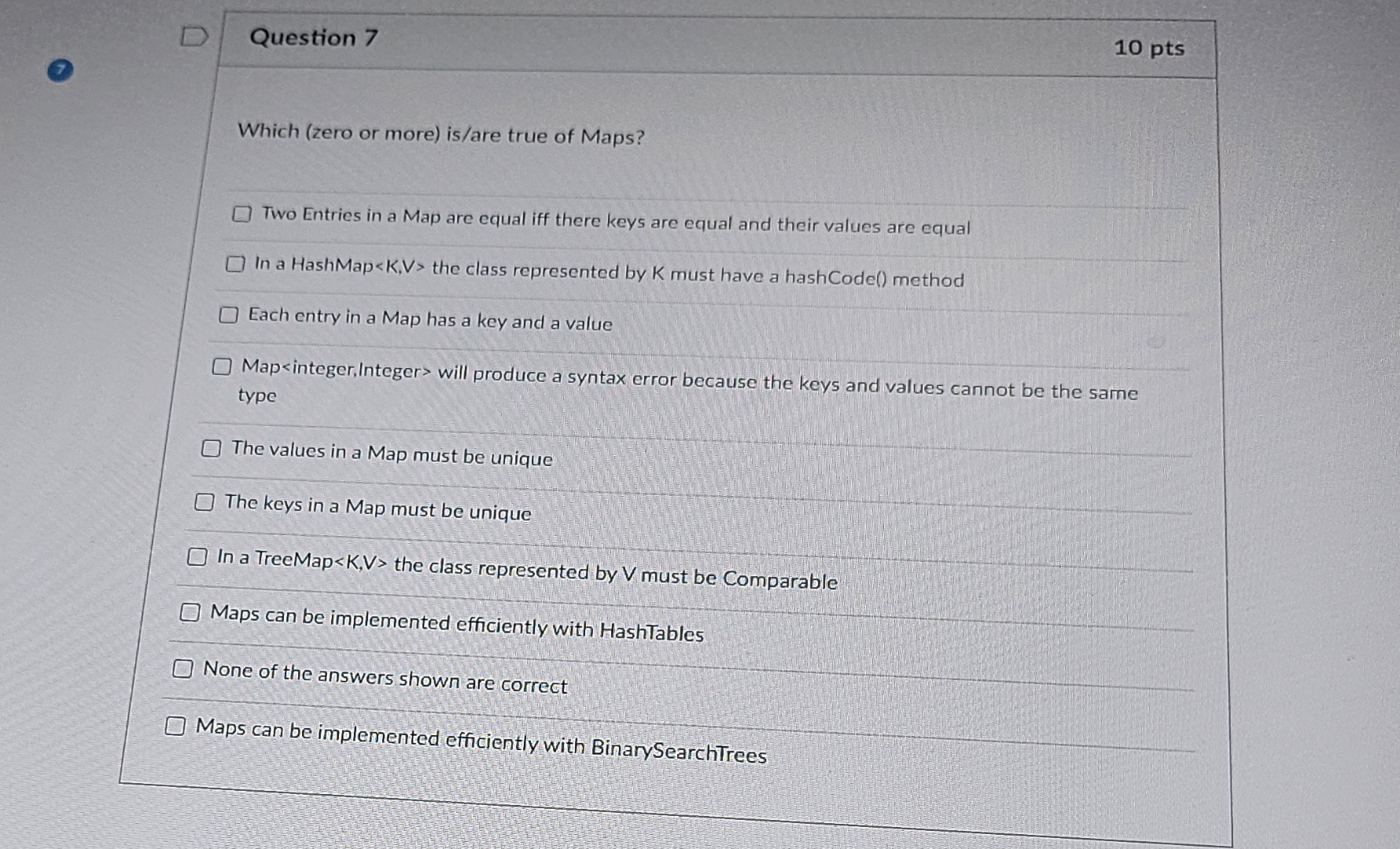 Question 7 1 0 p t s Which ( zero or more ) is /
