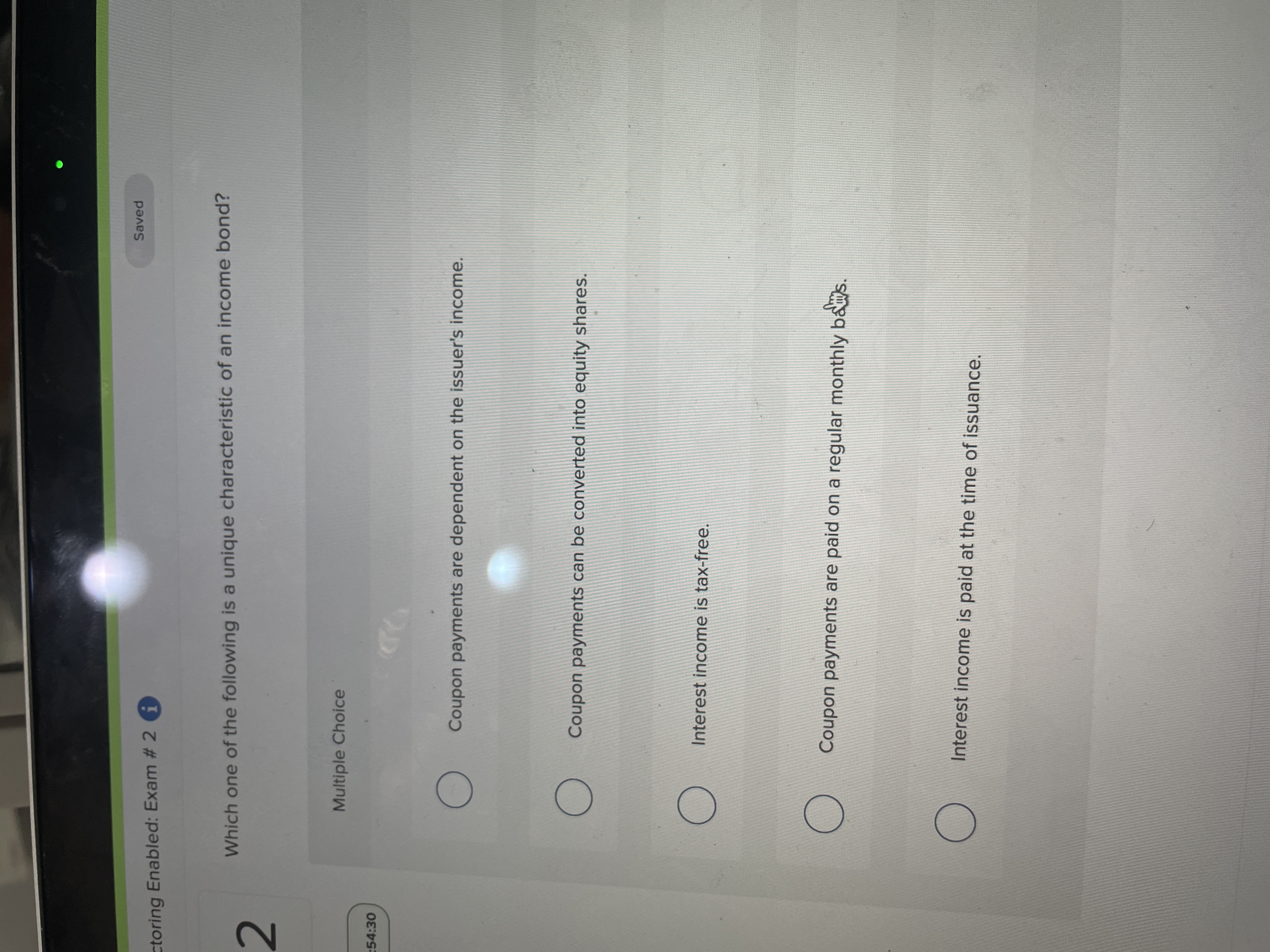 ctoring Enabled: Exam \ # 2 Saved Which one of