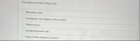 The beta of a firm shows its: Retention ratio