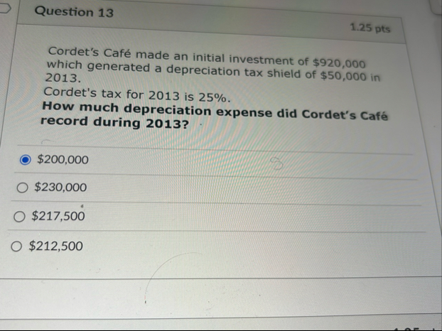 Question 1 3 1 . 2 5 pts Cordet's Caf made an