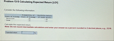 Problem 1 3 - 5 Calculating Expected Return [ LO