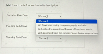 Match each cash flow section to its description: