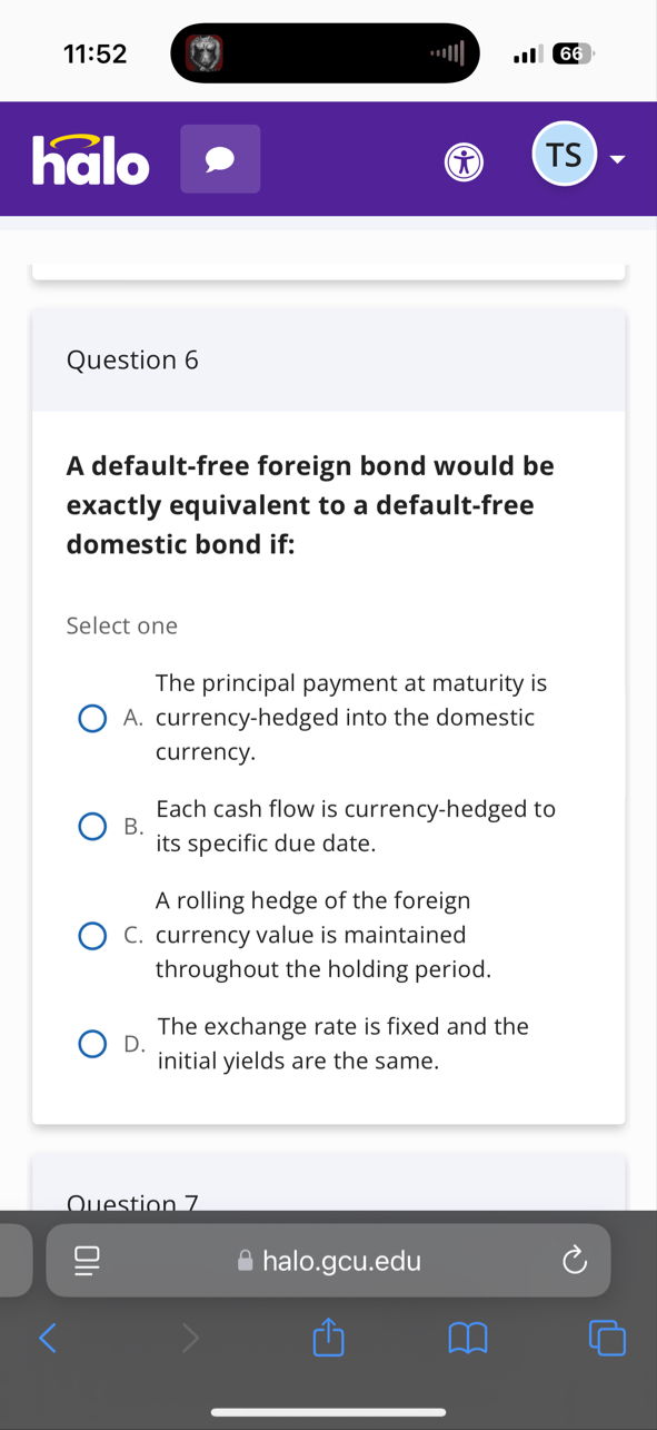 1 1 : 5 2 - | 6 6 helo TS Question 6 A default -
