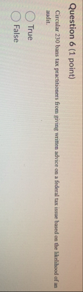 Question 6 ( 1 point ) Circular 2 3 0 bans tax