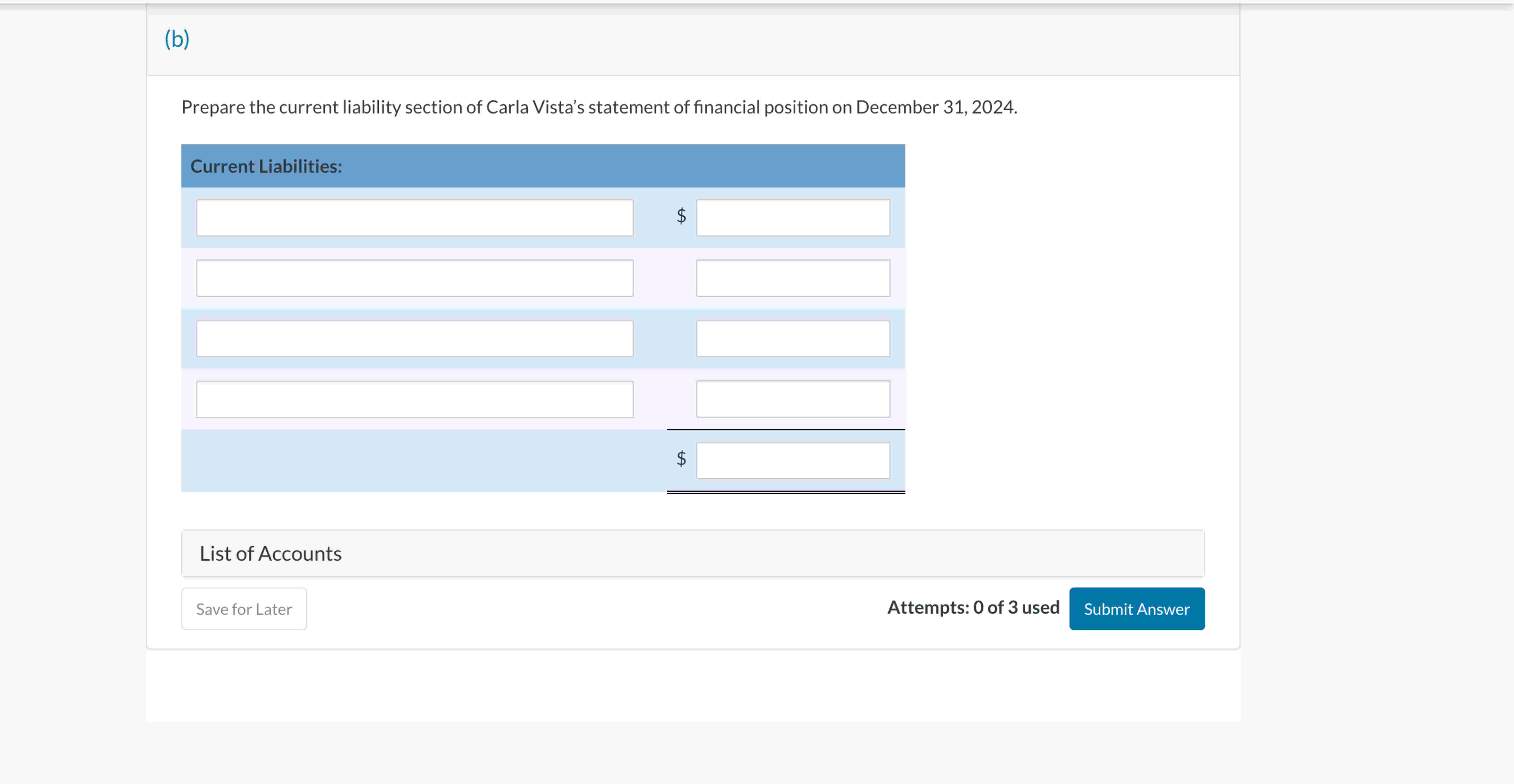 ( b ) Prepare the current liability section of