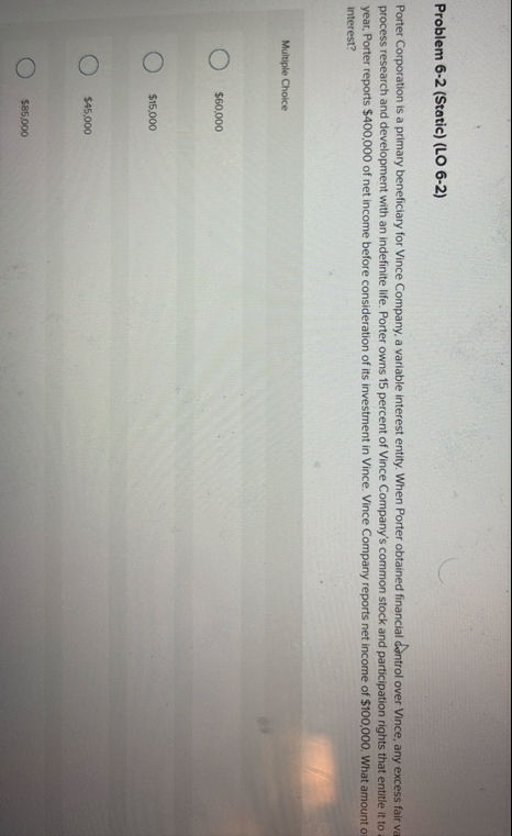 Problem 6 - 2 ( Static ) ( LO 6 - 2 ) Porter