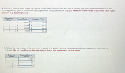 a . Assuming that the expectations hypothesis is