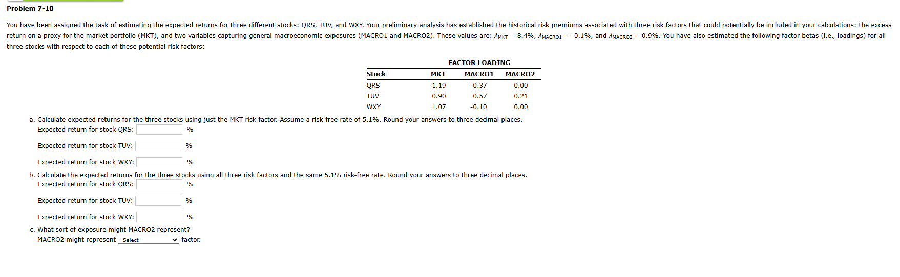 Problem 7 - 1 0 three stocks with respect to each
