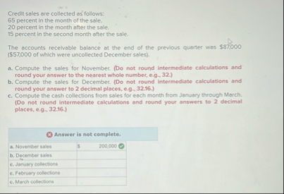 Credit sales are collected as follows: 6 5