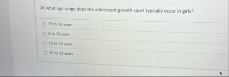 At what age range does the adolescent growth