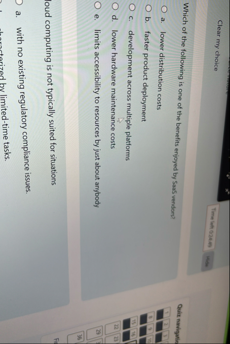 Clear my choice Time left 0 2 t: 4 9 Which of the