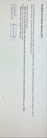 Problem 8 - 3 Stock Values [ LO 1 ] The neat