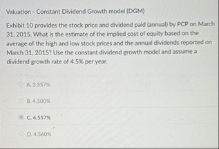 Valuation - Constant Dividend Growth model ( DGM