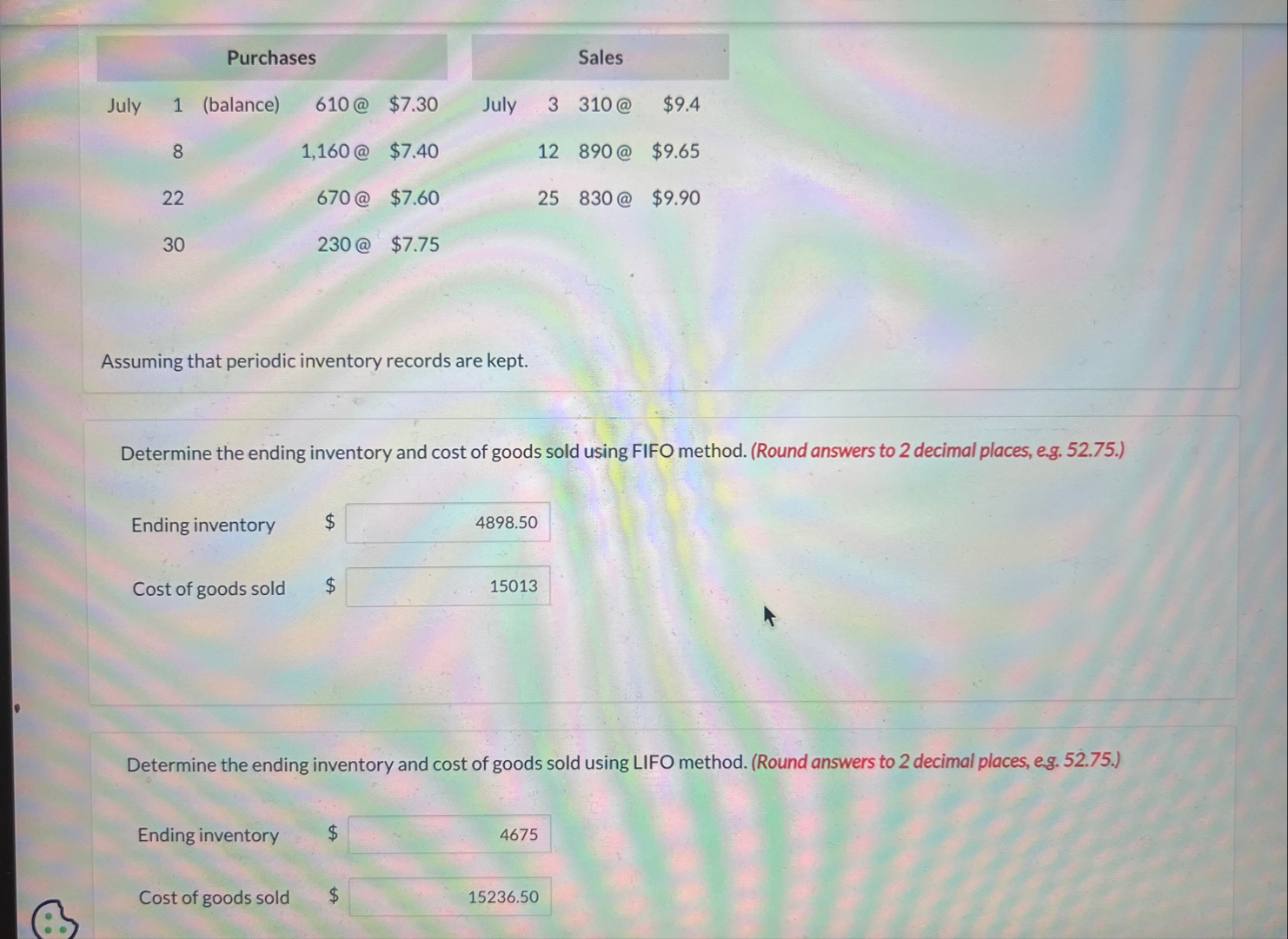 \ table [ [ Purchases , , Sales ] , [ July , (