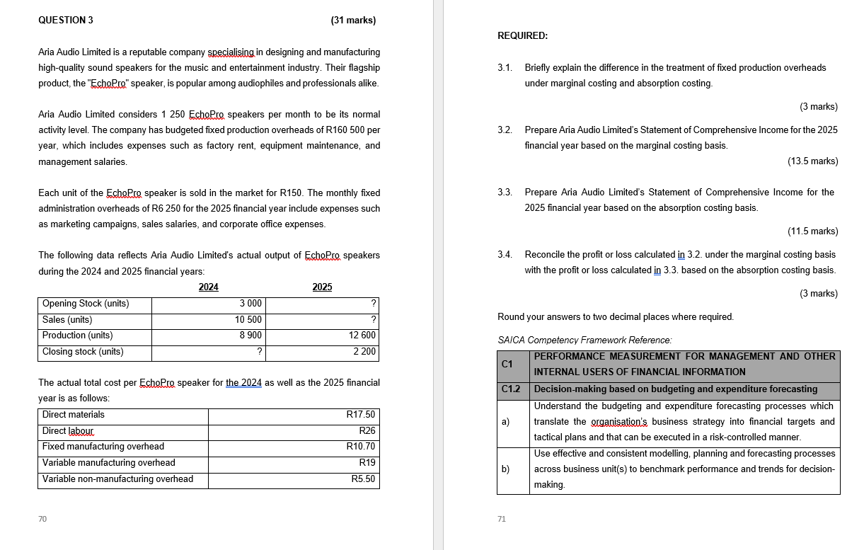 QUESTION 3 ( 3 1 marks ) Aria Audio Limited is a