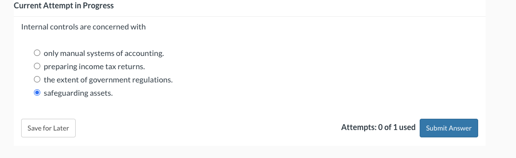 Current Attempt in Progress Internal controls are