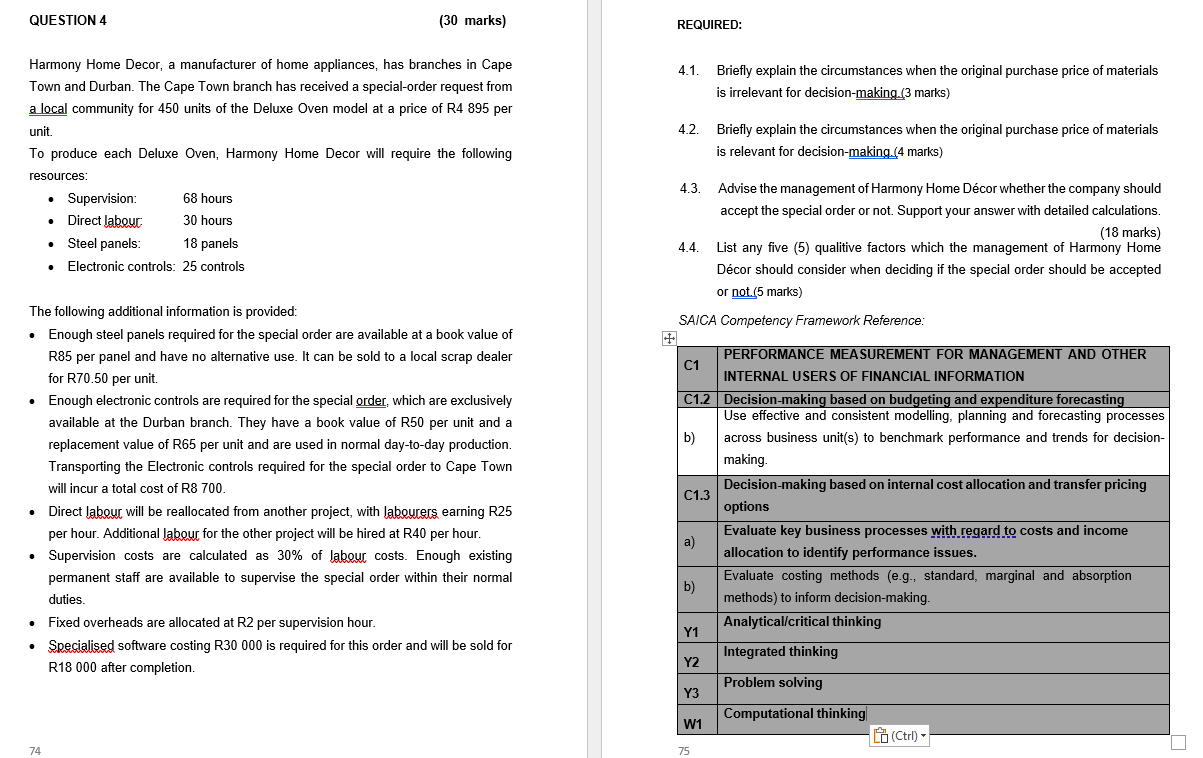 QUESTION 4 ( 3 0 marks ) Harmony Home Decor, a