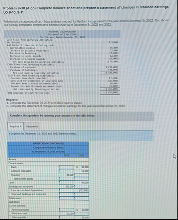 Problems 9 - 3 0 ( Algo ) Complete balance sheet