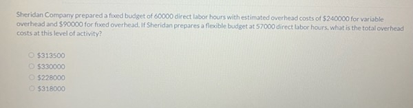 Sheridan Company prepared a fixed budget of 6 0 0