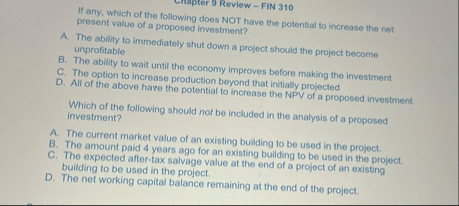 Cnapter 9 Review - FIN 3 1 0 If any, which of the